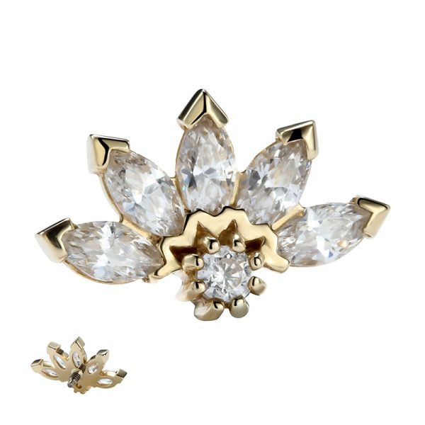 14k Solid Yellow Gold Internally Threaded  Marquise Fan Cluster End - Image 2