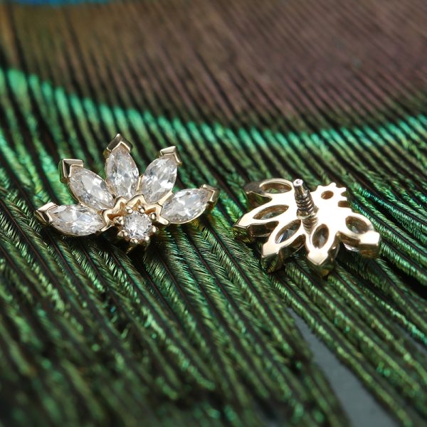 14k Solid Yellow Gold Internally Threaded  Marquise Fan Cluster End - Image 4