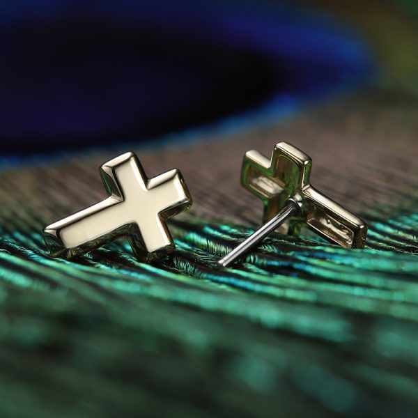 14k Solid Yellow Gold Threadless Cross End - Image 4