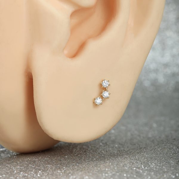 14k Solid Yellow Gold Trio Gemmed Cluster Threadless End - Image 3