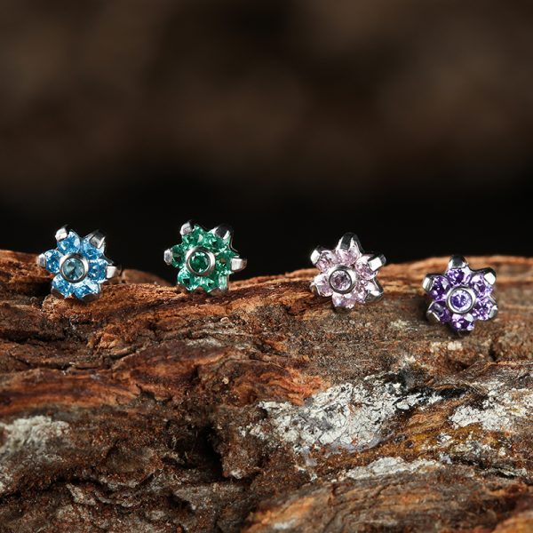 Titanium Prong Set Green CZ Flower End - Image 3