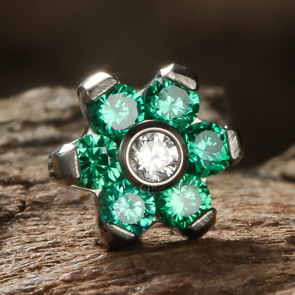 Titanium Flower Piercing End With Green CZ - Image 4