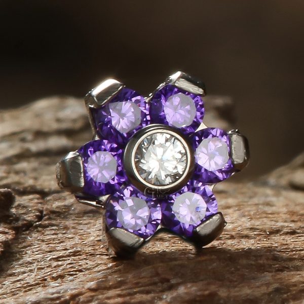 Titanium Internally Threaded Prong Set CZ Flower End - Image 3