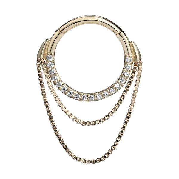 14k Solid Yellow Gold Gemmed  Tempeste Chain Septum Hinged Ring - Image 2