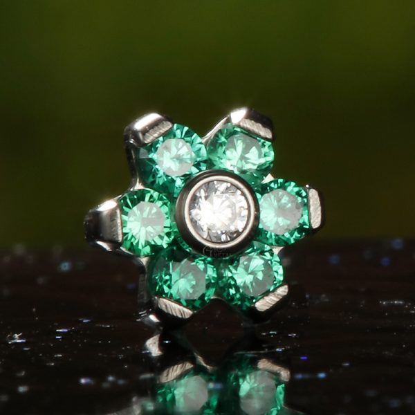 Titanium Flower Piercing End With Green CZ - Image 3