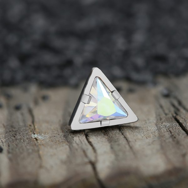 Titanium Internally Threaded Three Prong Set CZ Triangle End - Image 5
