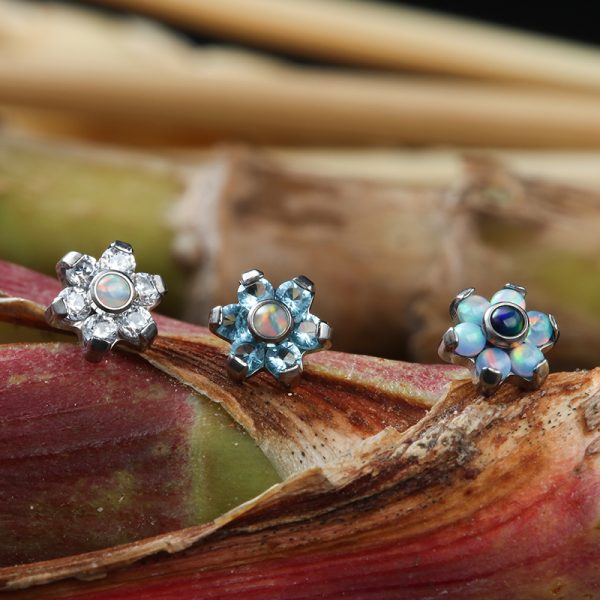 Opal Center Set CZ Flower Titanium End - Image 4