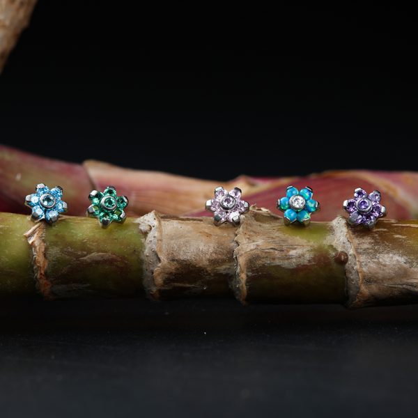 Titanium Prong Set CZ Flower End - Image 2