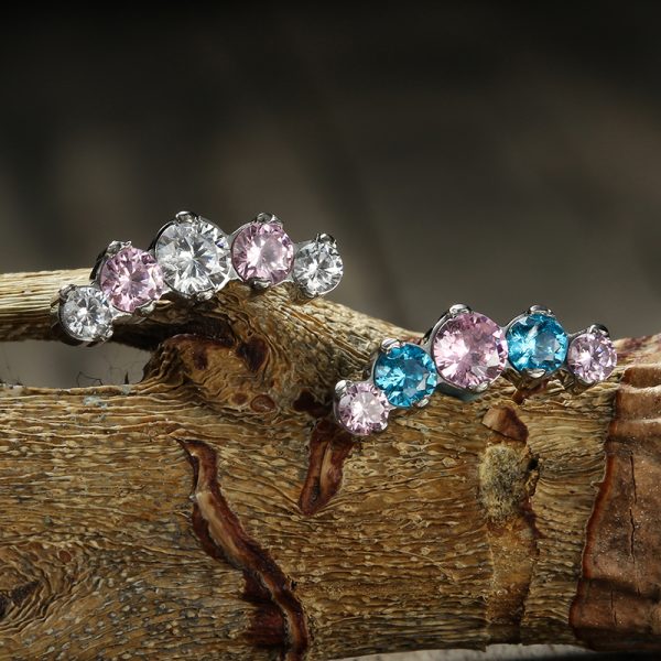Titanium Internally Threaded Curved Cluster Prong Set Cubic Zircon End - Image 3