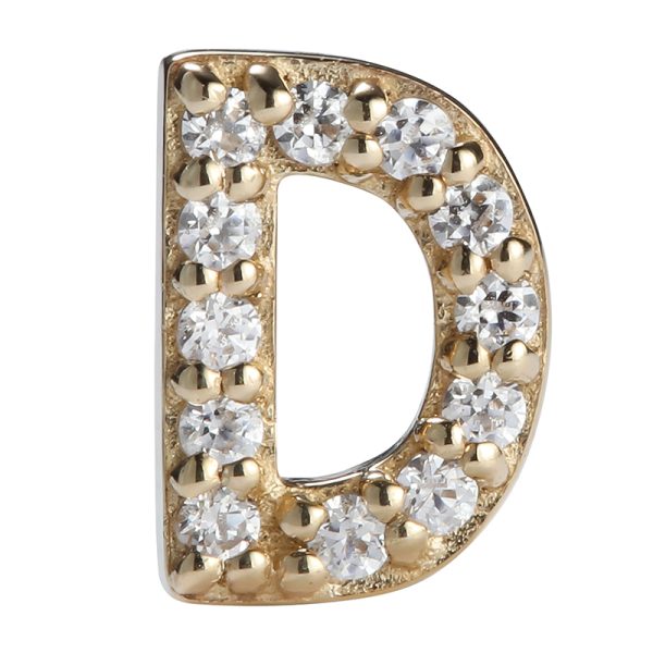 14k Solid Yellow Internally Threaded Gemmed D Letter End - Image 4
