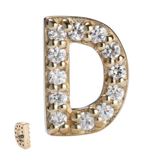 14k Solid Yellow Internally Threaded Gemmed D Letter End - Image 3