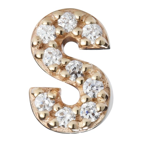 14k Solid Yellow Internally Threaded Gemmed S Letter End - Image 4