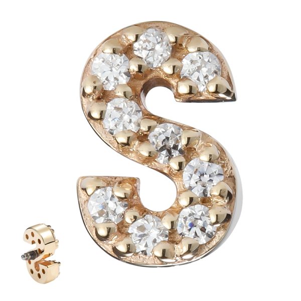 14k Solid Yellow Internally Threaded Gemmed S Letter End - Image 3