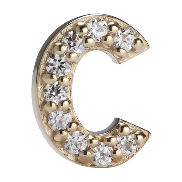 14k Solid Yellow Internally Threaded Gemmed C Letter End - Image 2