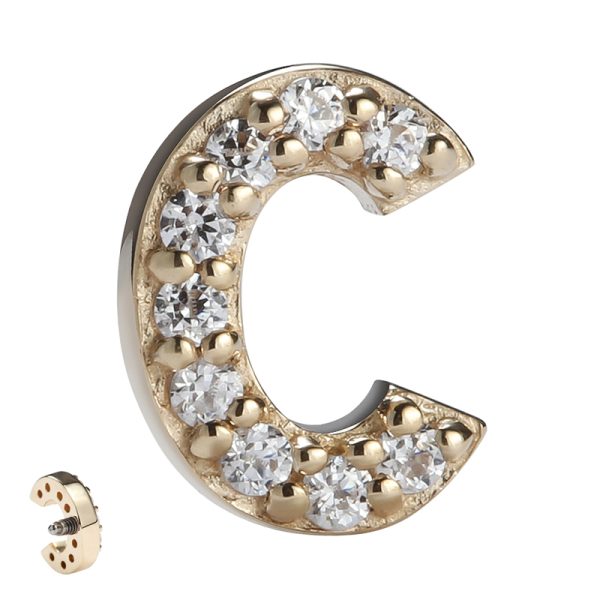 14k Solid Yellow Internally Threaded Gemmed C Letter End - Image 3