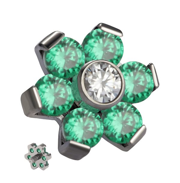 Titanium Flower Piercing End With Green CZ - Image 2