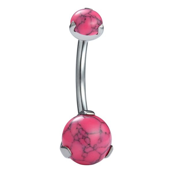Prong Set Red Stone Titanium Navel Ring - Image 2