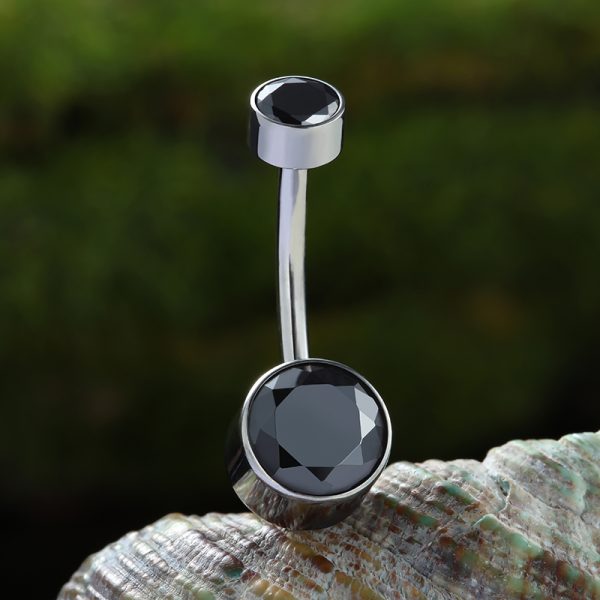 Titanium Bezel Set Crystal Navel Ring - Image 2