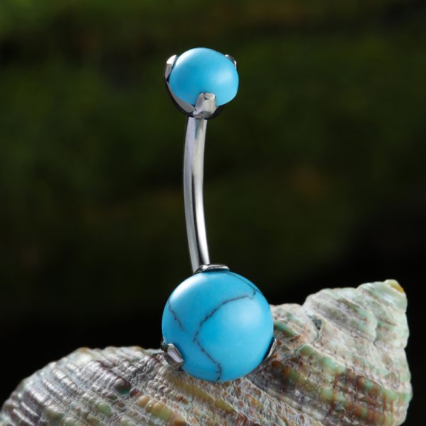 Prong Set Turquoise Titanium Navel Ring - Image 3