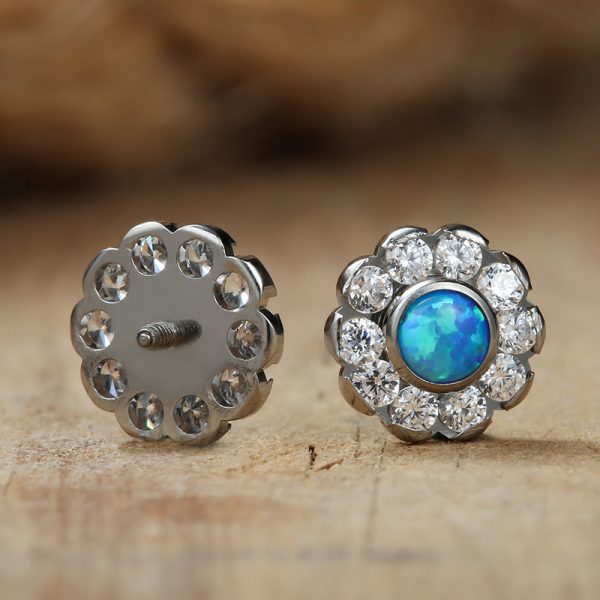 Titanium Internally Threaded Prong Set CZ Sunflower End - Image 2