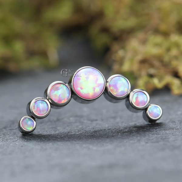 Titanium Internally Threaded Curved Cluster Bezel Set Opal End - Image 3