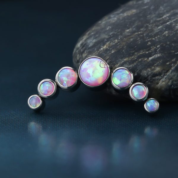 Titanium Internally Threaded Curved Cluster Bezel Set Opal End - Image 4