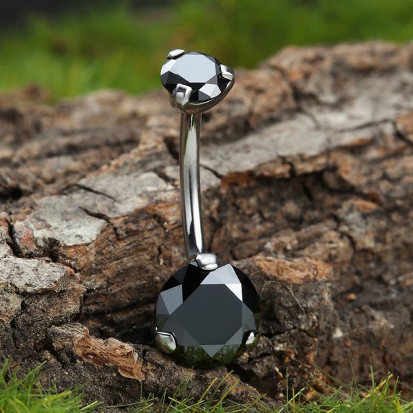 Double Gemmed Titanium Belly Button Ring - Image 4