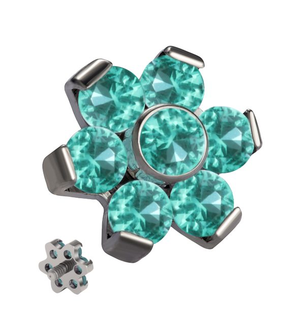 Titanium Prong Set Green CZ Flower End - Image 2