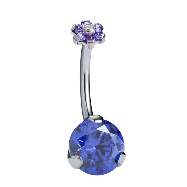 Titanium Flower Top Jeweled Belly Ring - Image 2