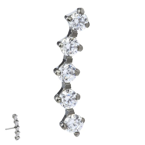 Titanium Threadless Crescent Cluster Prong Set Cubic Zircon End - Image 3