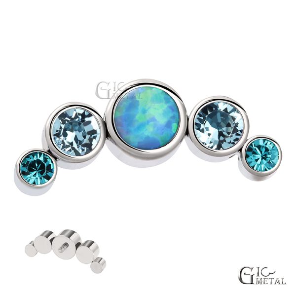 Titanium Internally Threaded Curved Cluster Bezel Set Swarovski End with Opal Center - Image 2