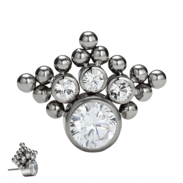 Titanium Threadless Beaded Curved Cluster CZ End - Image 2