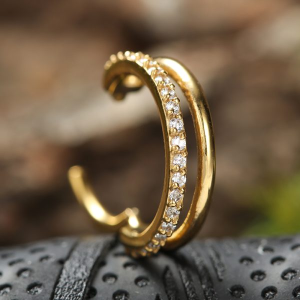 Titanium  Gold Two layer Gemmed Hinged Daith Ring - Image 4