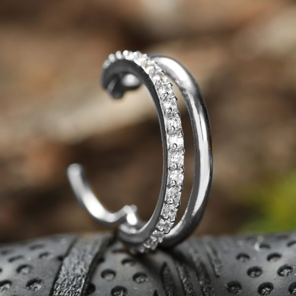 Titanium  Gold Two layer Gemmed Hinged Daith Ring - Image 5