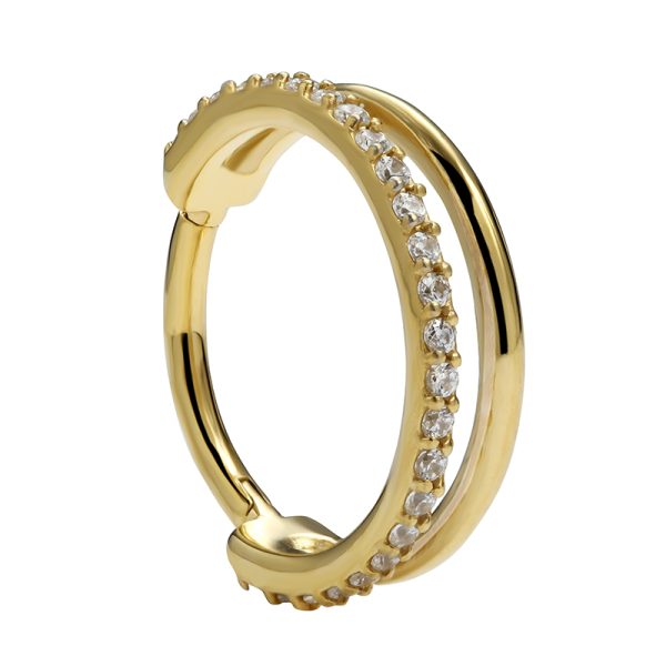 Titanium  Gold Two layer Gemmed Hinged Daith Ring - Image 3