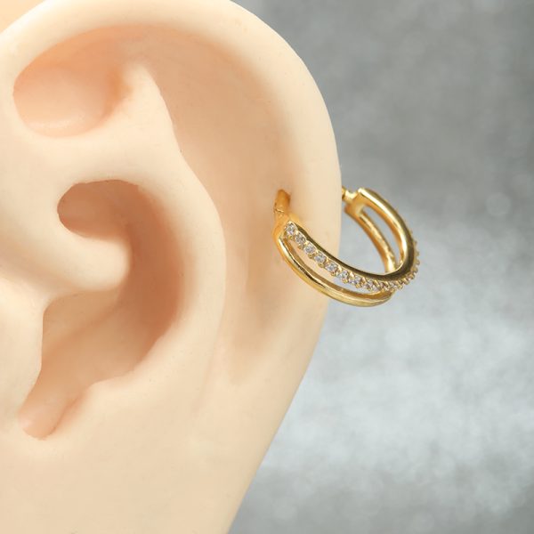 Titanium  Gold Two layer Gemmed Hinged Daith Ring - Image 6