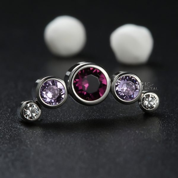 Internally Threaded Curved Bezel Set Crystal Titanium End - Image 2