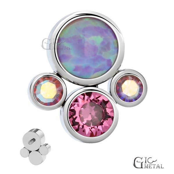 Titanium Internally Threaded Bezel Set Swarovski Cluster End With Opal - Image 2