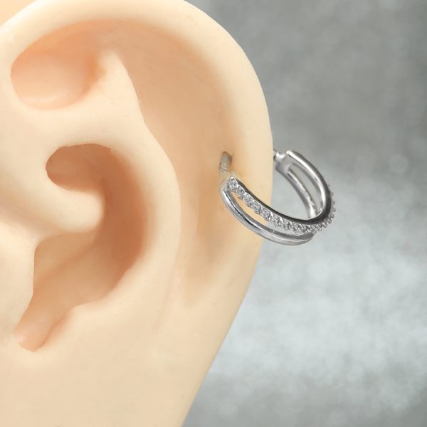 White Gold Double Hoop Gemmed Clicker - Image 2