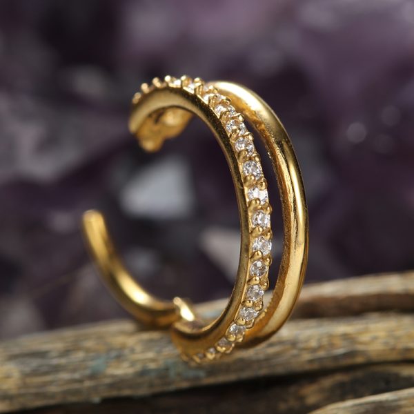 Yellow Gold Double Hoop Gemmed Clicker - Image 3