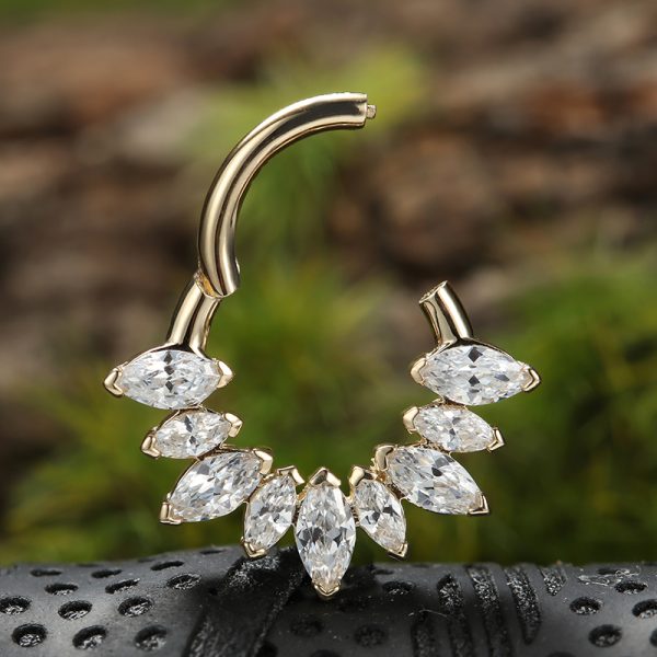 Yellow Gold Marquise Clicker - Image 4