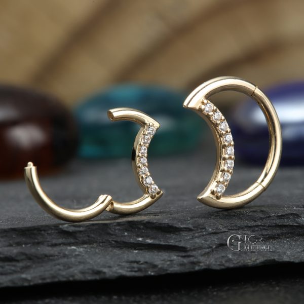 Yellow Gold Gemmed Moon Clicker - Image 3