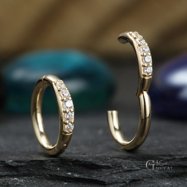 Yellow Gold Side-Set Gem Clicker - Image 4